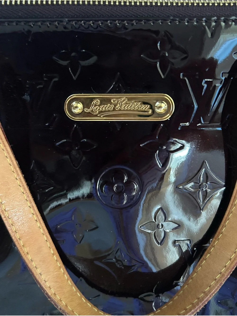 Louis Vuitton Deep Burgundy Vernis Leather Tote with Tan Leather Handles